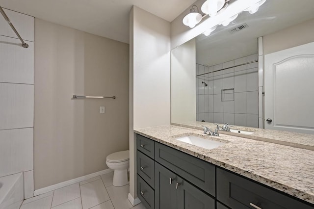 6000 Shepherd Mountain Cv Unit 107, Austin, TX 78730 - bathroom with a shower, toilet, baseboards, vanity, and tile patterned flooring