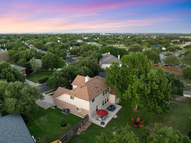 view of aerial view at dusk
