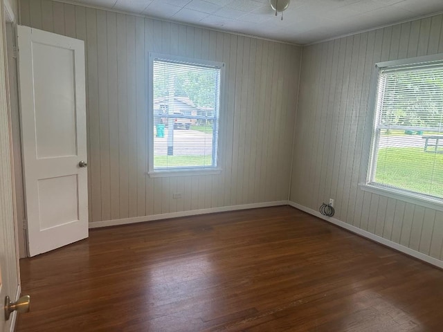 762 E Walnut St, La Grange, TX 78945 - empty room featuring hardwood / wood-style floors, plenty of natural light, baseboards, and wooden walls