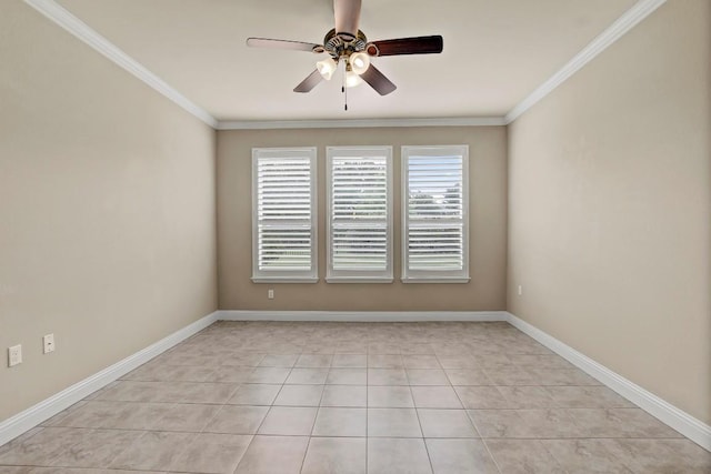 122 Coffee Mill Creek Rd, Georgetown, TX 78633 - empty room with a ceiling fan, light tile patterned floors, ornamental molding, and baseboards