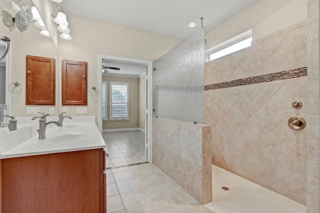 122 Coffee Mill Creek Rd, Georgetown, TX 78633 - full bathroom with a walk in shower, tile patterned flooring, and double vanity