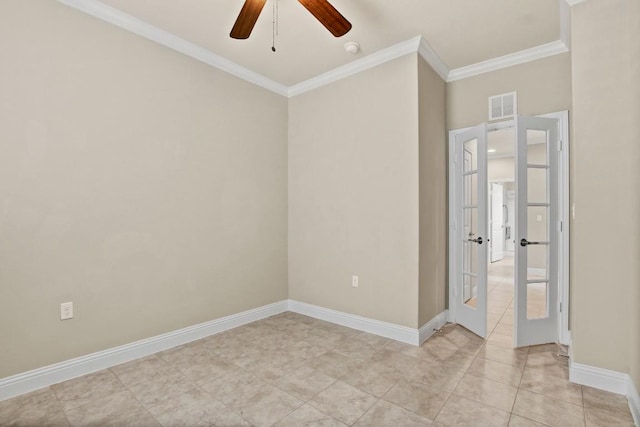 122 Coffee Mill Creek Rd, Georgetown, TX 78633 - empty room featuring crown molding, ceiling fan, baseboards, light tile patterned floors, and a smoke detector