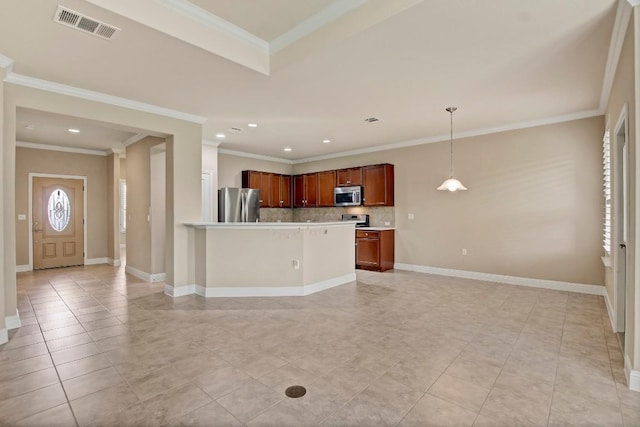 122 Coffee Mill Creek Rd, Georgetown, TX 78633 - kitchen with stainless steel appliances, recessed lighting, light countertops, decorative backsplash, and open floor plan