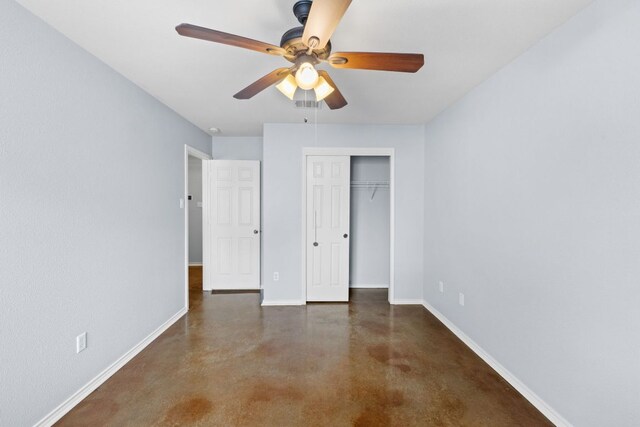 3321 Winding River Trl, Round Rock, TX 78681 - unfurnished bedroom with finished concrete flooring, baseboards, a closet, and ceiling fan