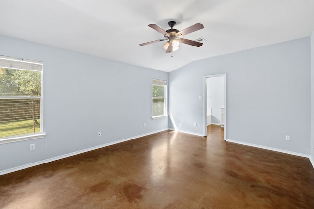 3321 Winding River Trl, Round Rock, TX 78681 - empty room with ceiling fan, baseboards, finished concrete floors, and lofted ceiling