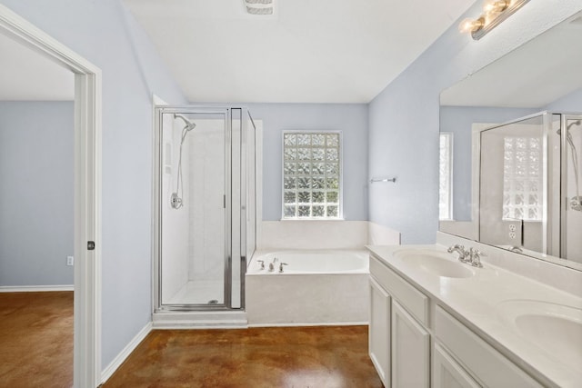 3321 Winding River Trl, Round Rock, TX 78681 - full bathroom with a shower stall, a bath, and double vanity