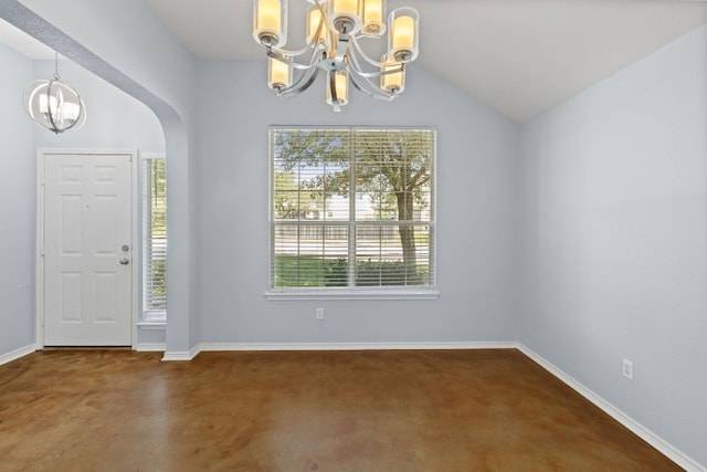 3321 Winding River Trl, Round Rock, TX 78681 - entrance foyer with a chandelier, arched walkways, vaulted ceiling, carpet floors, and baseboards