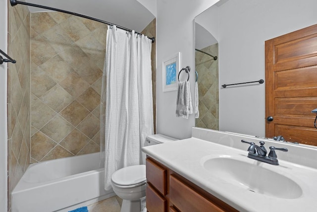 11036 Cherisse Dr, Austin, TX 78739 - bathroom with toilet, shower / bath combo, vanity, and tile patterned floors