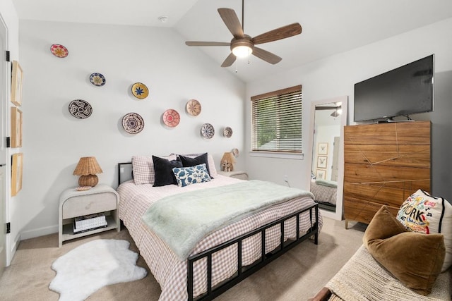 5202 Rob Scott St, Austin, TX 78721 - bedroom with light colored carpet, lofted ceiling, and a ceiling fan