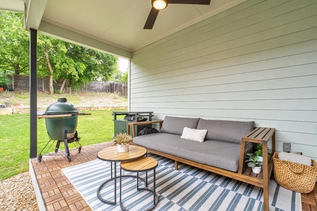 5202 Rob Scott St, Austin, TX 78721 - view of patio / terrace featuring ceiling fan, a grill, and an outdoor living space