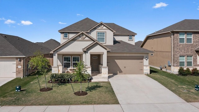 503 Windy Reed Rd, Hutto, TX 78634 - craftsman-style house with stucco siding, driveway, and a front yard
