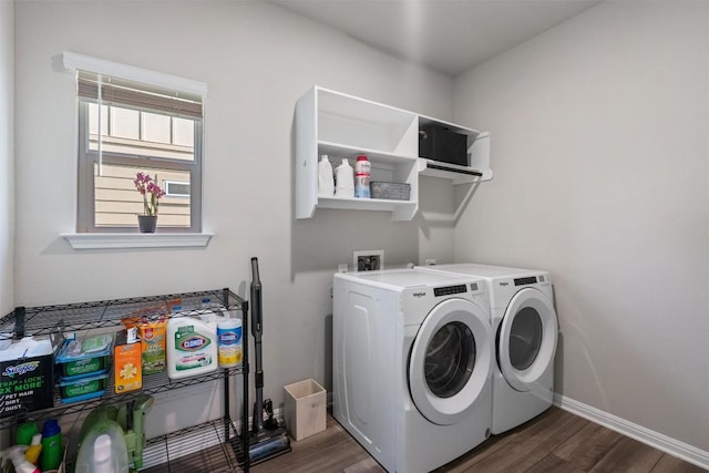 503 Windy Reed Rd, Hutto, TX 78634 - laundry room featuring washer and dryer and dark wood-style floors