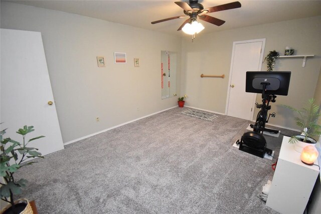 2803 Mason Dr, Killeen, TX 76549 - exercise room with ceiling fan, carpet, and baseboards