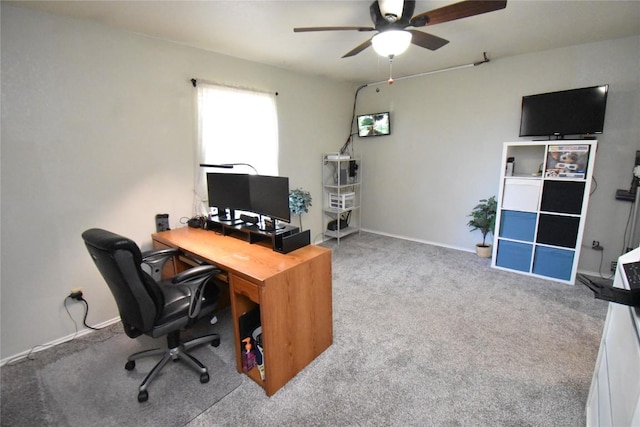 2803 Mason Dr, Killeen, TX 76549 - office area featuring a ceiling fan, carpet, and baseboards