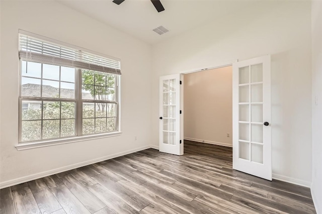 552 Windom Way, Georgetown, TX 78626 - unfurnished room featuring french doors, wood finished floors, and ceiling fan