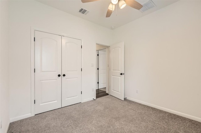 552 Windom Way, Georgetown, TX 78626 - unfurnished bedroom with light carpet, baseboards, a closet, and ceiling fan