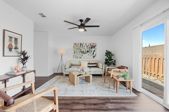 5916 Signal Pt, Austin, TX 78724 - living room with a ceiling fan and dark wood finished floors