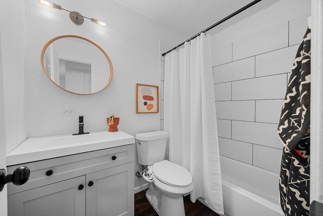 5916 Signal Pt, Austin, TX 78724 - bathroom with vanity, wood finished floors, and shower / bath combo with shower curtain