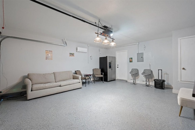 361 Whispering Hollow Dr, Kyle, TX 78640 - garage with electric panel, stainless steel fridge, and an AC wall unit