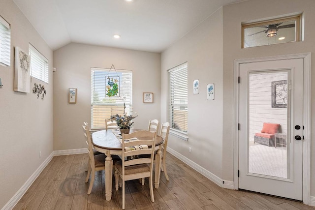 512 Bell Boot Pass, Georgetown, TX 78626 - dining space with light wood finished floors, baseboards, recessed lighting, and lofted ceiling