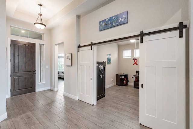512 Bell Boot Pass, Georgetown, TX 78626 - entryway with a barn door, light wood-style floors, plenty of natural light, and baseboards