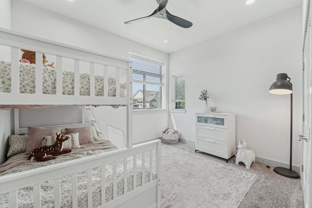 bedroom featuring baseboards, recessed lighting, and a ceiling fan