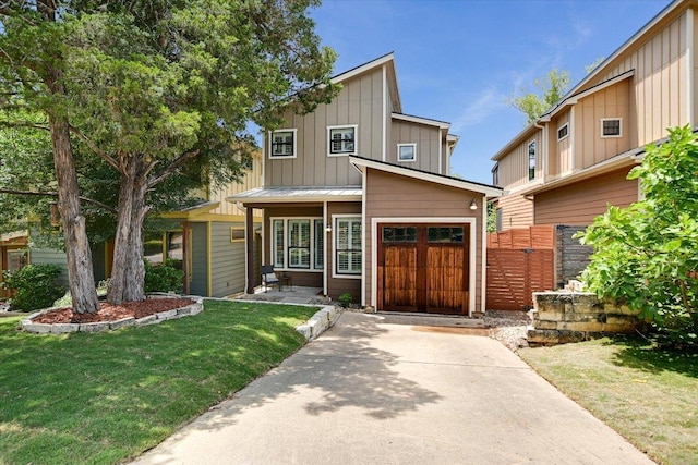 4608 Windy Brook Dr Unit B, Austin, TX 78723 - mid-century inspired home with board and batten siding, driveway, and a garage