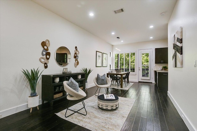 4608 Windy Brook Dr Unit B, Austin, TX 78723 - living room featuring baseboards, dark wood-style floors, and recessed lighting