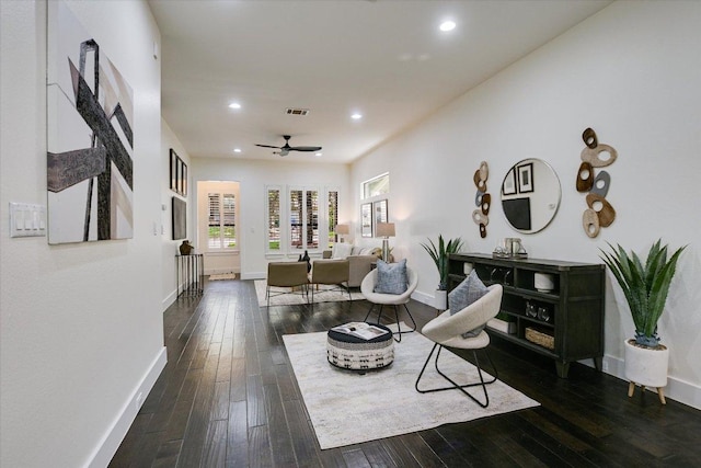 4608 Windy Brook Dr Unit B, Austin, TX 78723 - living room with baseboards, hardwood / wood-style floors, recessed lighting, and a ceiling fan