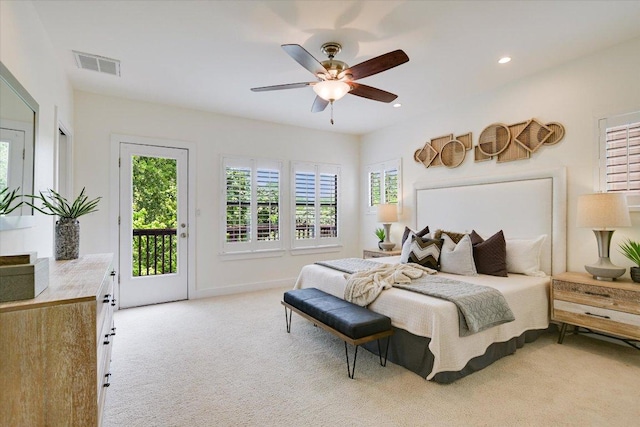 4608 Windy Brook Dr Unit B, Austin, TX 78723 - carpeted bedroom featuring access to outside, multiple windows, ceiling fan, and recessed lighting