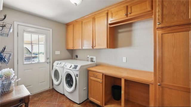 310 Hatter Dr, Moody, TX 76557 - clothes washing area featuring cabinet space, washer and dryer, and dark tile patterned floors