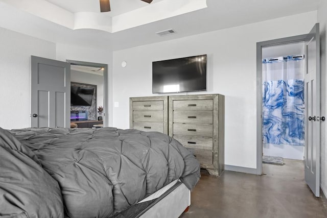 407 Osman Dr, Killeen, TX 76542 - bedroom with concrete flooring, ceiling fan, and baseboards