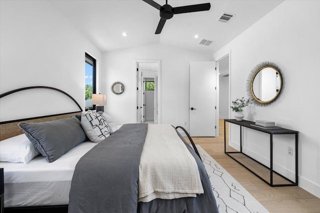 5409 Ave G Ave, Austin, TX 78751 - bedroom with wood finished floors, lofted ceiling, baseboards, recessed lighting, and ceiling fan