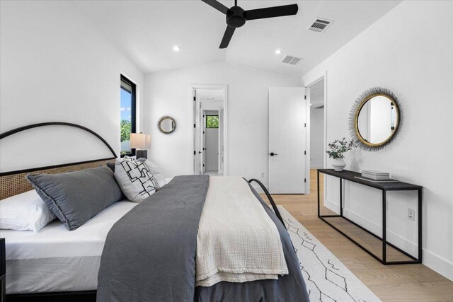 5409 Ave G Ave, Austin, TX 78751 - bedroom featuring wood finished floors, vaulted ceiling, recessed lighting, and a ceiling fan