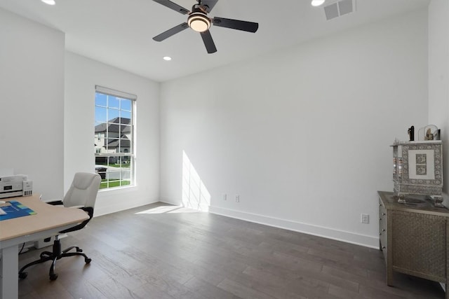 4916 Risana Bnd, Round Rock, TX 78665 - office space featuring wood finished floors, ceiling fan, baseboards, and recessed lighting