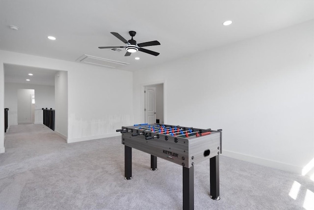 4916 Risana Bnd, Round Rock, TX 78665 - playroom with light carpet, recessed lighting, ceiling fan, and baseboards