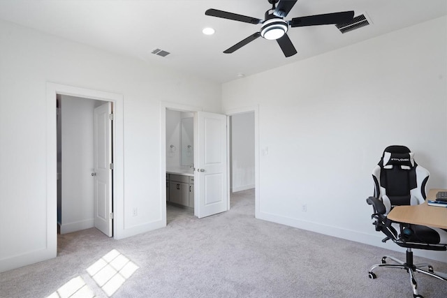 4916 Risana Bnd, Round Rock, TX 78665 - unfurnished office featuring light colored carpet, baseboards, and ceiling fan