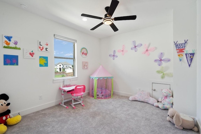 4916 Risana Bnd, Round Rock, TX 78665 - game room featuring carpet flooring, ceiling fan, and baseboards
