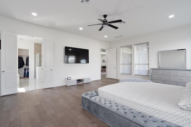 4916 Risana Bnd, Round Rock, TX 78665 - bedroom with wood finished floors, recessed lighting, a spacious closet, baseboards, and ceiling fan