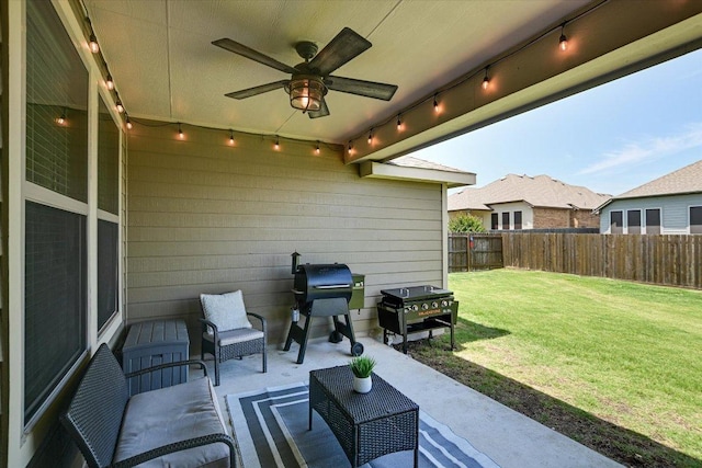 5659 Corsica Loop, Round Rock, TX 78665 - view of patio with grilling area, a ceiling fan, and outdoor lounge area