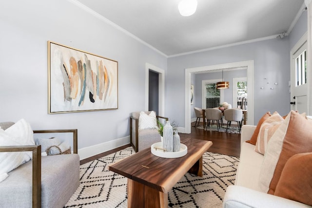 4536 Duval St Unit 2, Austin, TX 78751 - living room with crown molding, wood finished floors, and baseboards