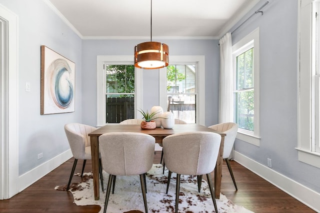 4536 Duval St Unit 2, Austin, TX 78751 - dining space with healthy amount of natural light, dark wood-style flooring, baseboards, and crown molding