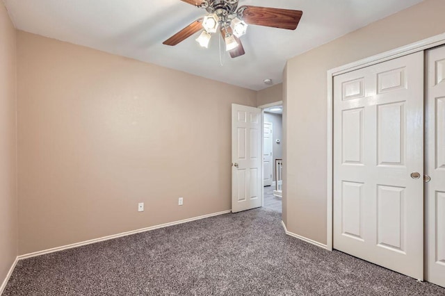 10517 S Canoa Hills Trl, Austin, TX 78717 - unfurnished bedroom featuring carpet, baseboards, ceiling fan, and a closet