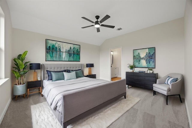 13221 Cabinet Dr, Manor, TX 78653 - bedroom with vaulted ceiling, ensuite bath, and a ceiling fan
