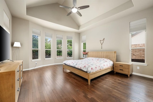 402 Dry Gulch Bnd, Cedar Park, TX 78613 - bedroom featuring dark wood-style floors, lofted ceiling, and ceiling fan