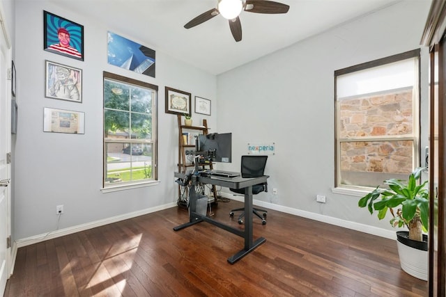 402 Dry Gulch Bnd, Cedar Park, TX 78613 - office with a ceiling fan, hardwood / wood-style floors, and baseboards