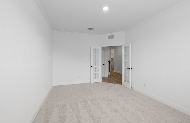 13404 Lapoynor St, Manor, TX 78653 - carpeted spare room with french doors, ornamental molding, and recessed lighting