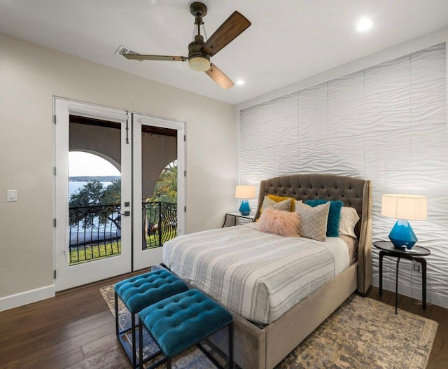 2510 Belaire E Ln, Granite Shoals, TX 78654 - bedroom featuring access to exterior, wood finished floors, baseboards, recessed lighting, and french doors
