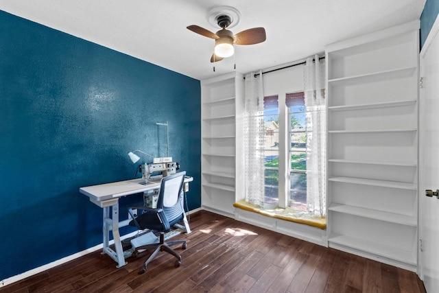 5105 Stone Gate Dr, Austin, TX 78721 - office area with wood finished floors and ceiling fan