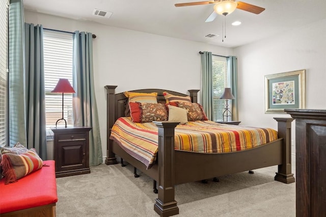 905 Indian Hawthorne Dr Unit G, Georgetown, TX 78628 - bedroom with light colored carpet, a ceiling fan, and recessed lighting